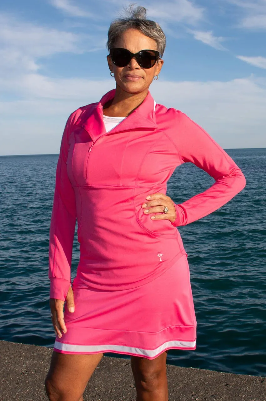 Hot Pink Contrast Quarter Zip Pullover