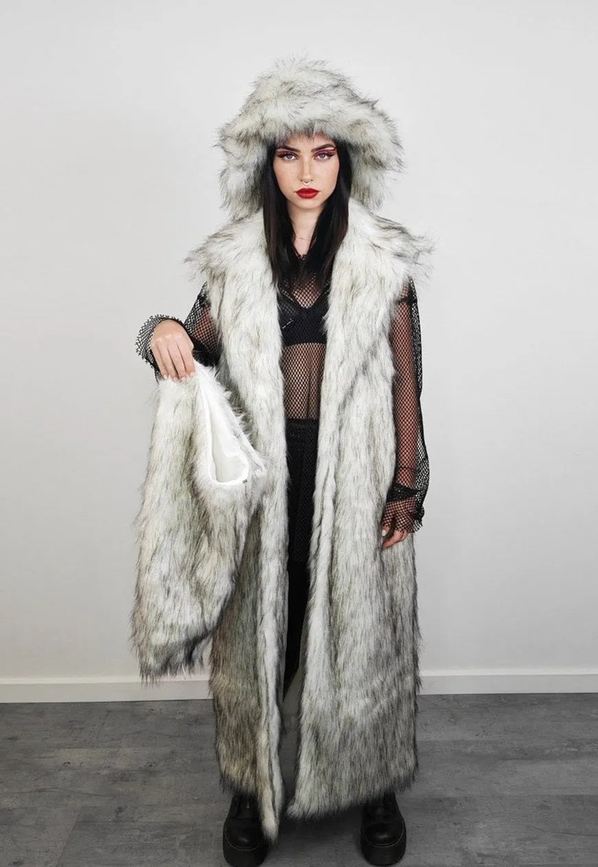 Ken faux fur coat off white fuzzy long length party trench