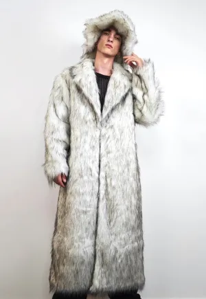 Ken faux fur coat off white fuzzy long length party trench