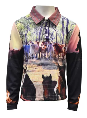 Kids Long Sleeve Ringers Sun Shirt - Cattle