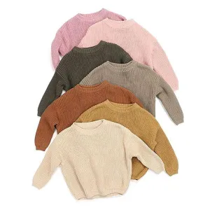 Long Sleeve Solid Knitting O-Neck Sweaters Unisex 0-5Years