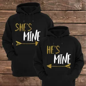 Matching Couple Hoodies - "She's Mine" Custom Embroidered Couples Matching Hoodies