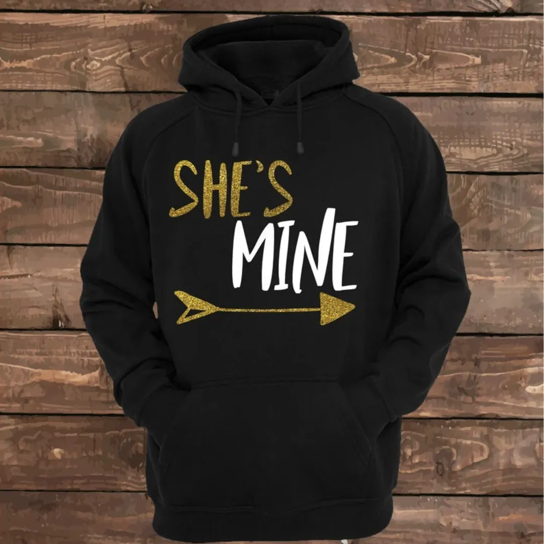 Matching Couple Hoodies - "She's Mine" Custom Embroidered Couples Matching Hoodies