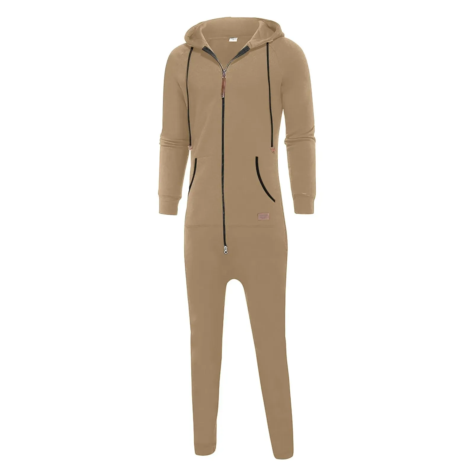 Men Hooded Jumpsuit Pure Color Splicing Autumn Winter Clothing Casual Hoodie Male Jumpsuit With Zipper