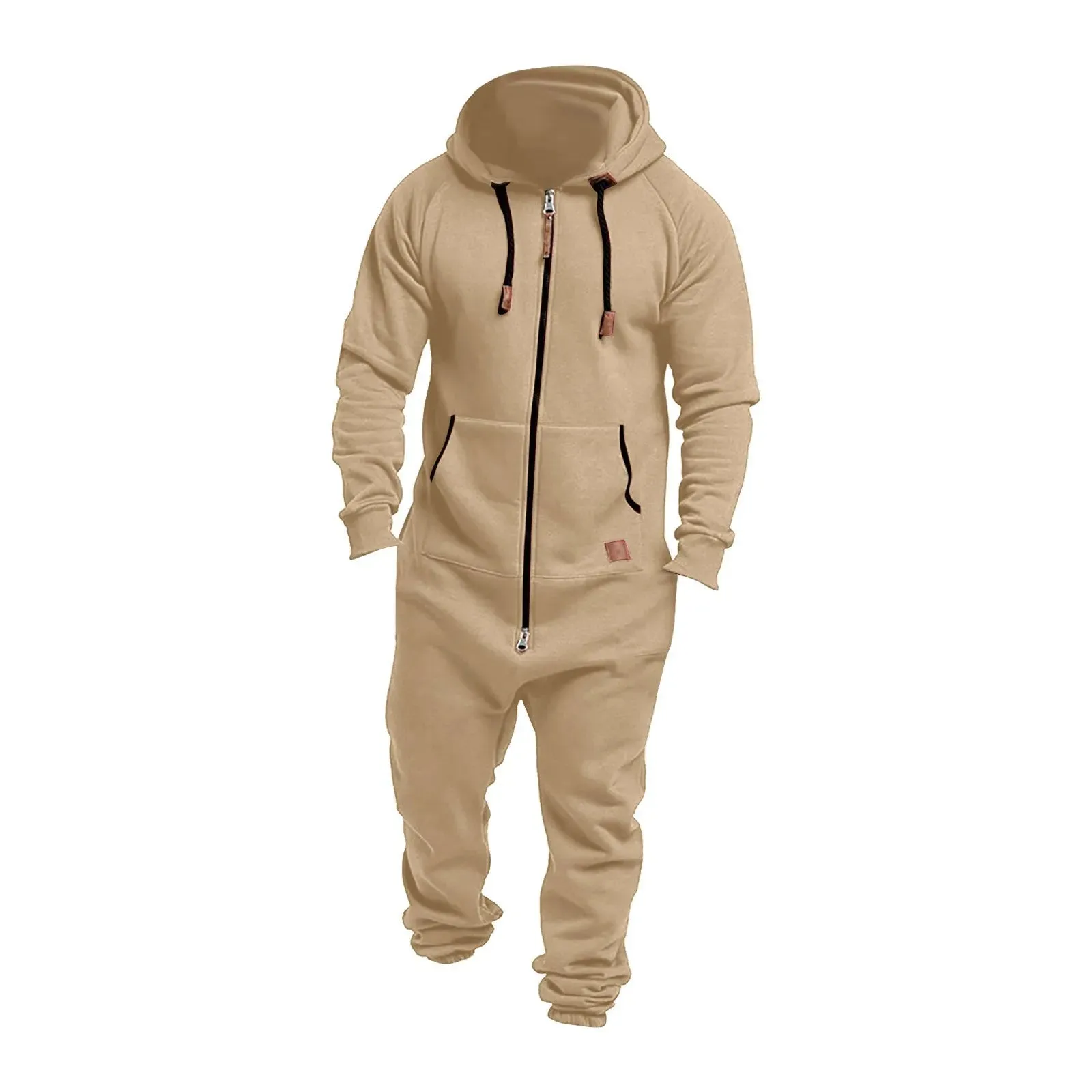 Men Hooded Jumpsuit Pure Color Splicing Autumn Winter Clothing Casual Hoodie Male Jumpsuit With Zipper