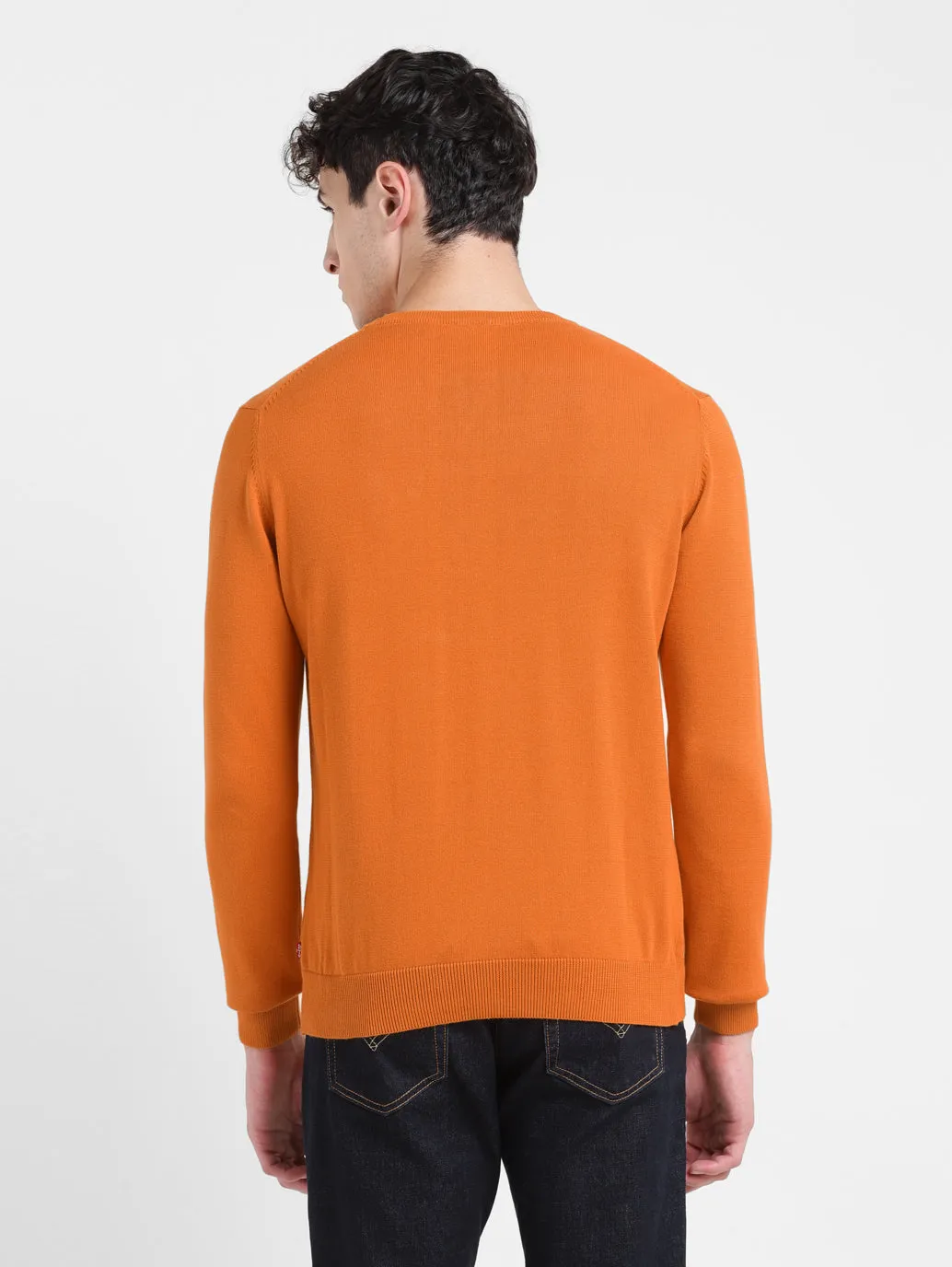 Men's Solid Orange Crew Neck Sweater