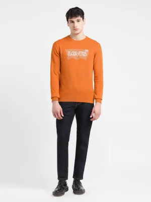 Men's Solid Orange Crew Neck Sweater