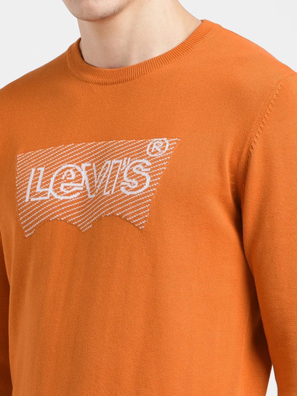 Men's Solid Orange Crew Neck Sweater