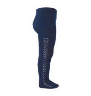 Openwork Side Warm Tights Navy