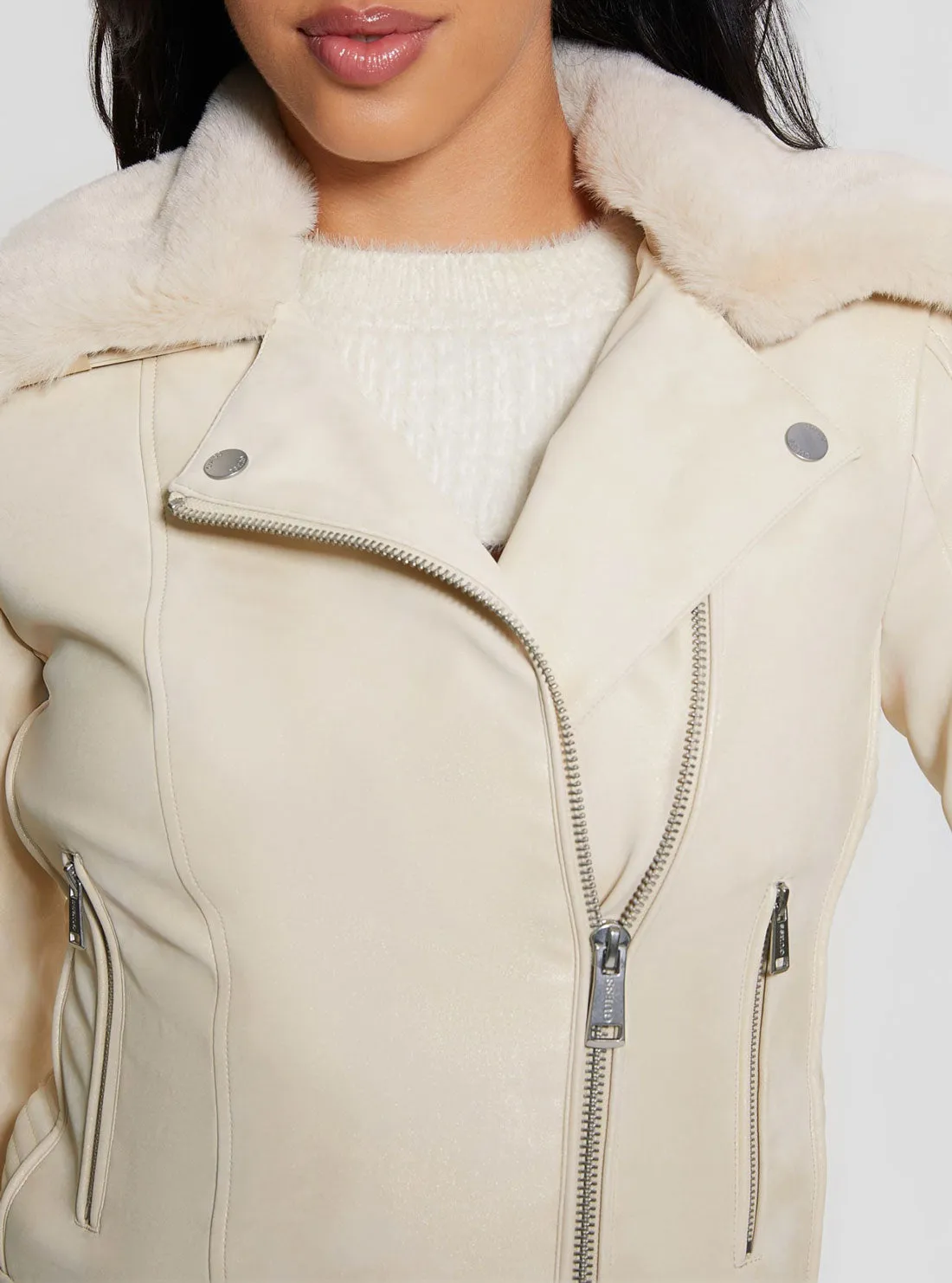 Pearl White Olivia Faux-Leather Jacket