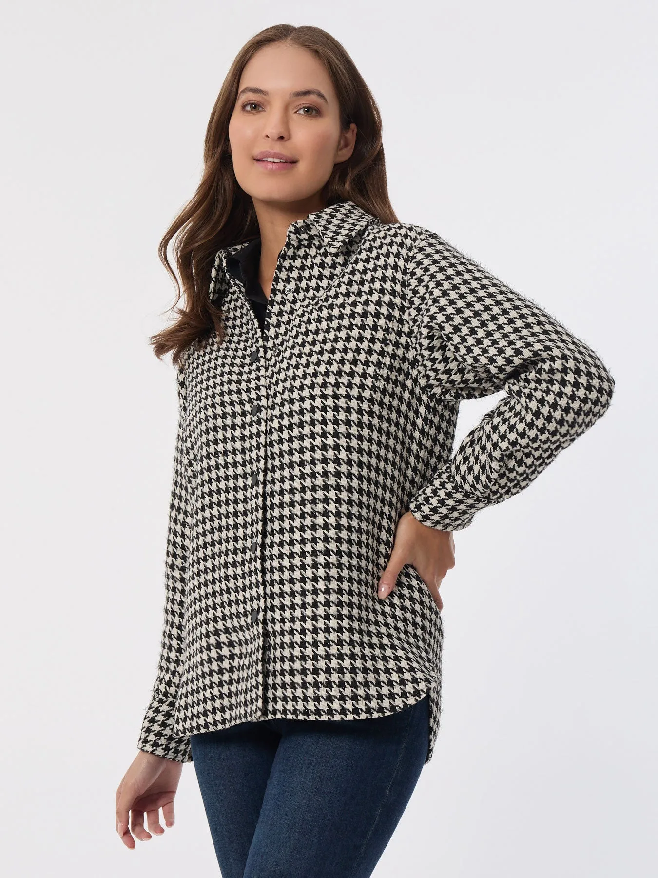 Petite Houndstooth Button-Front Shacket