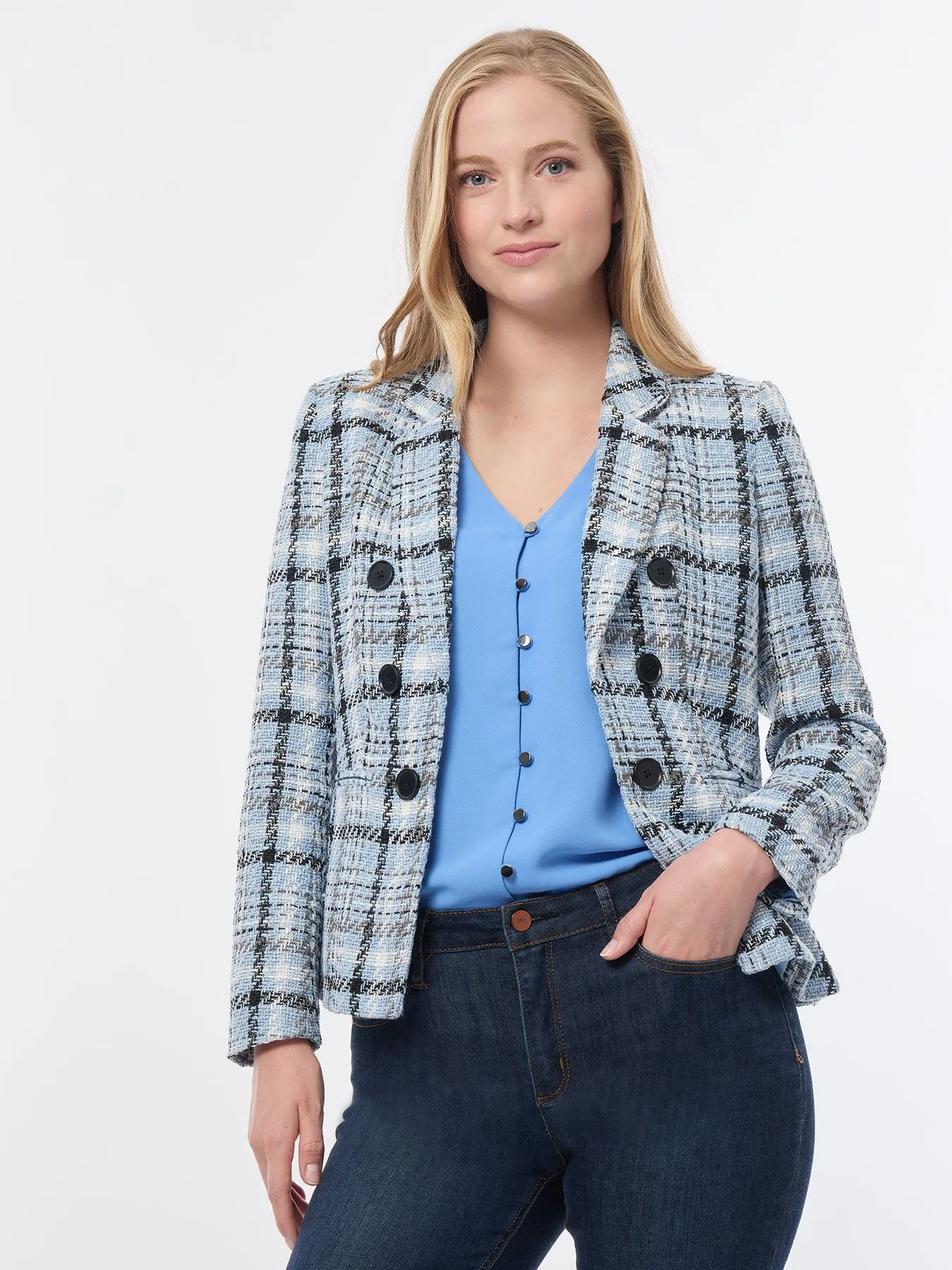 Petite Tweed Faux Double-Breasted Jacket