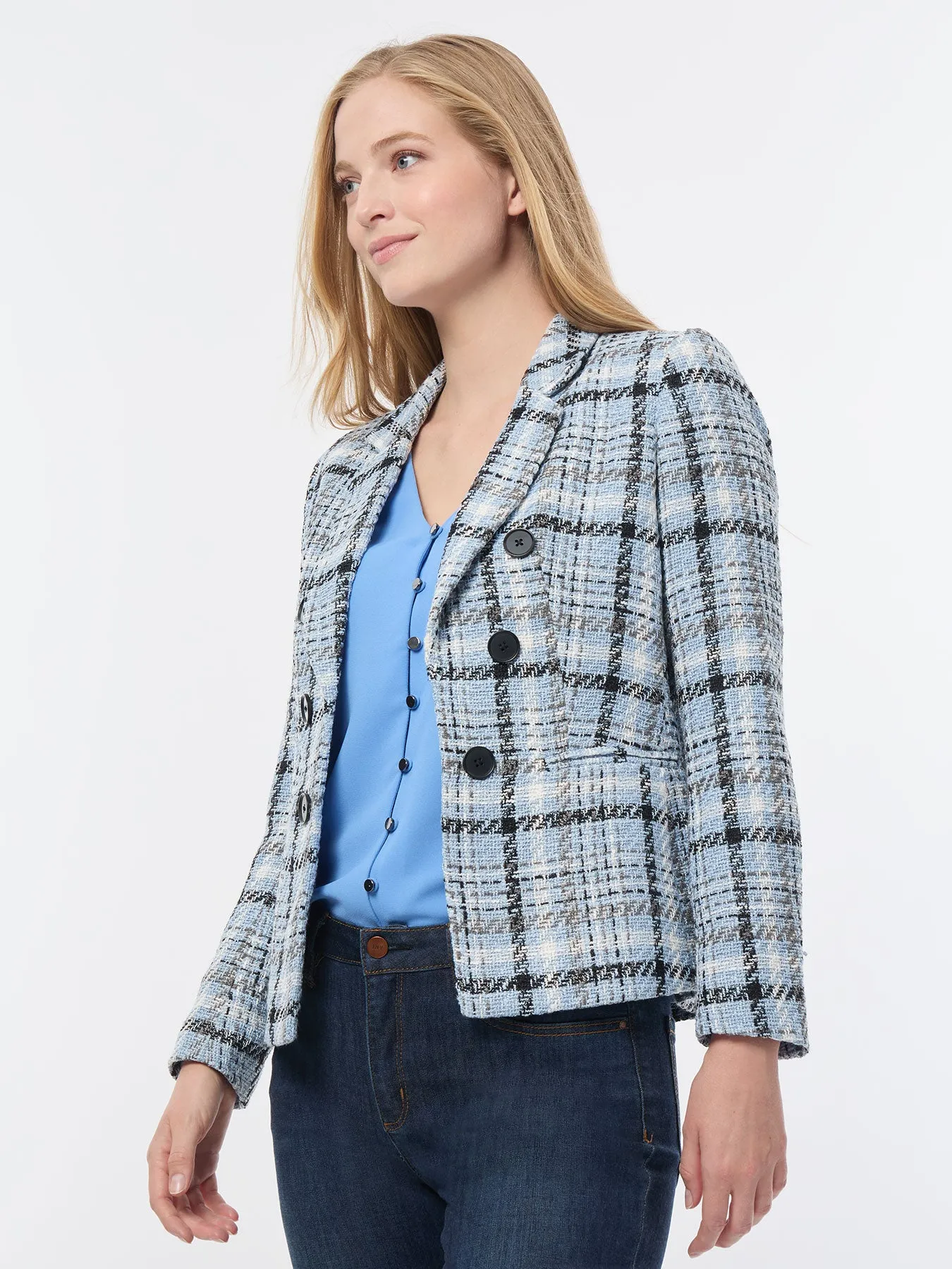 Petite Tweed Faux Double-Breasted Jacket