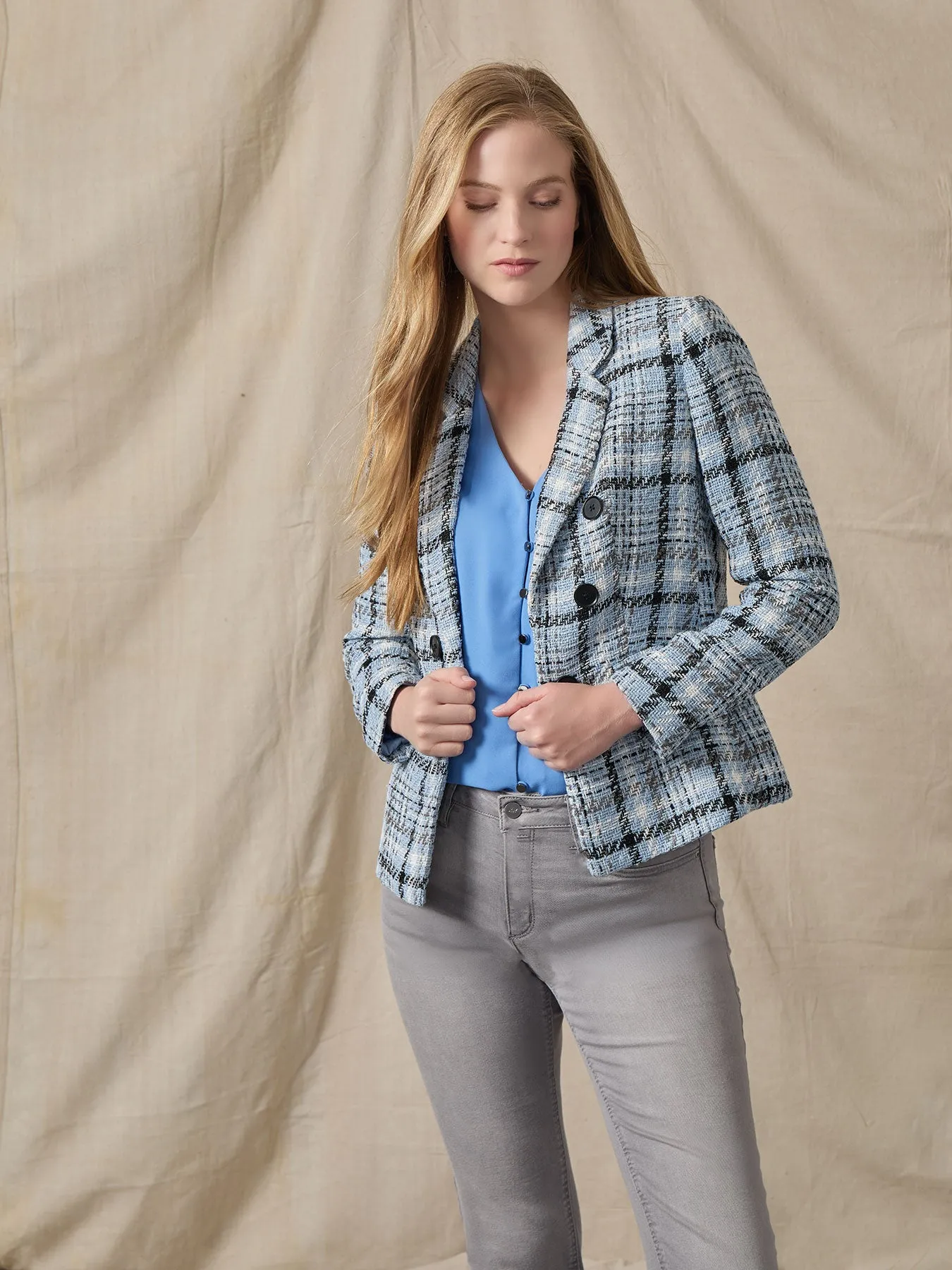 Petite Tweed Faux Double-Breasted Jacket