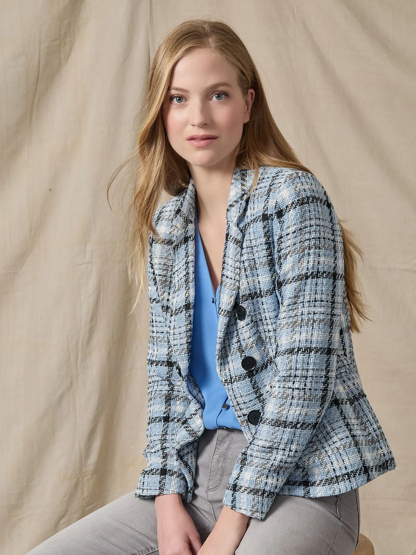 Petite Tweed Faux Double-Breasted Jacket