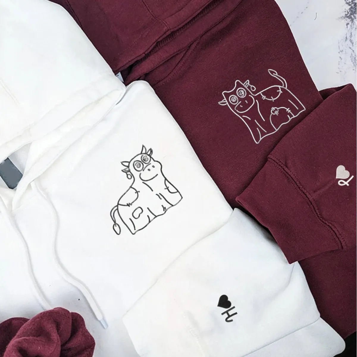 "Ghost Cows" Couple Sweatshirts - Custom Embroidered Matching Hoodies For Couples