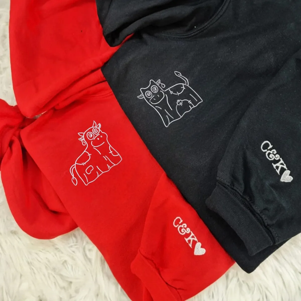 "Ghost Cows" Couple Sweatshirts - Custom Embroidered Matching Hoodies For Couples