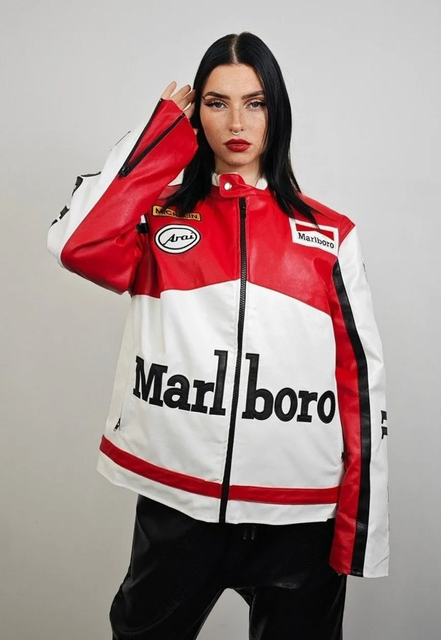 Retro racing jacket vintage faux leather varsity Marlboro