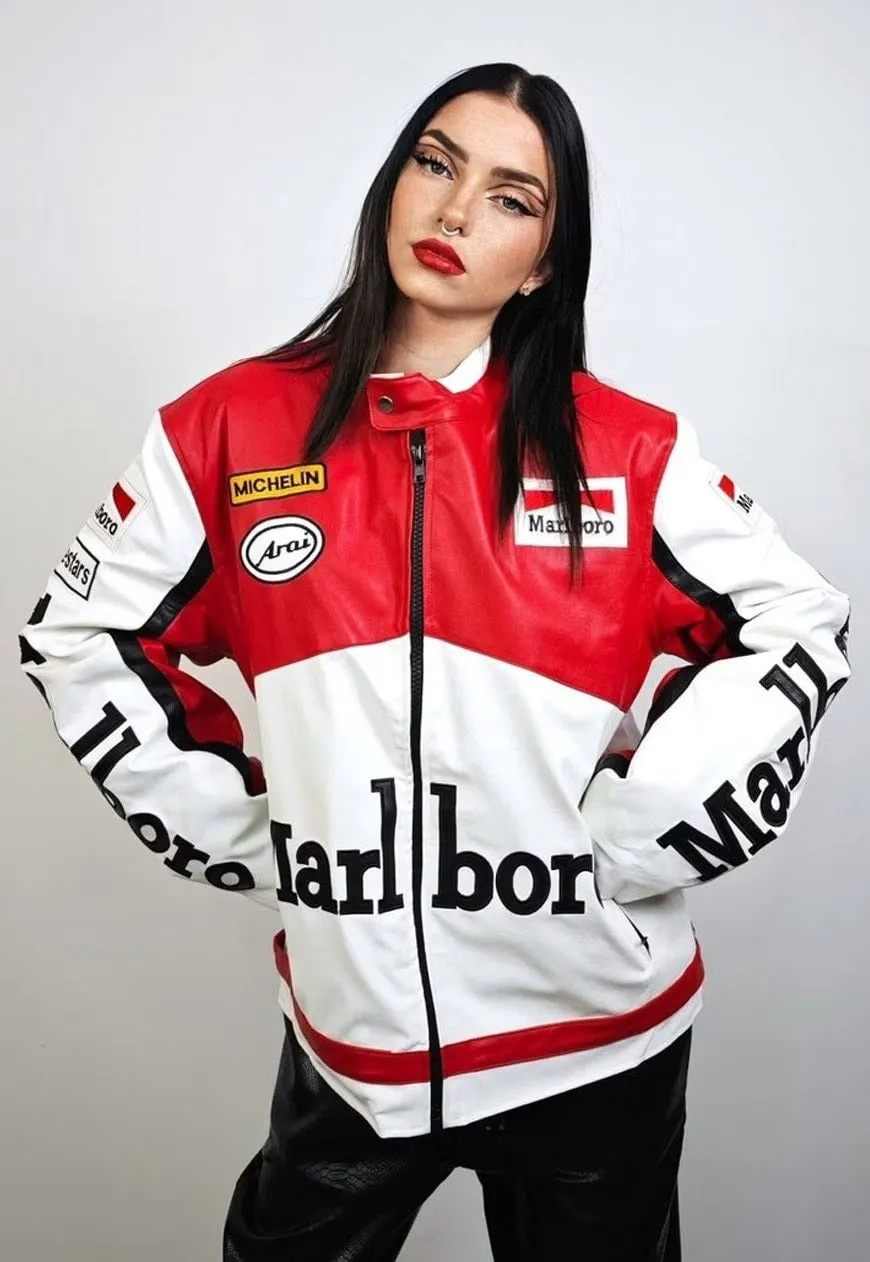 Retro racing jacket vintage faux leather varsity Marlboro