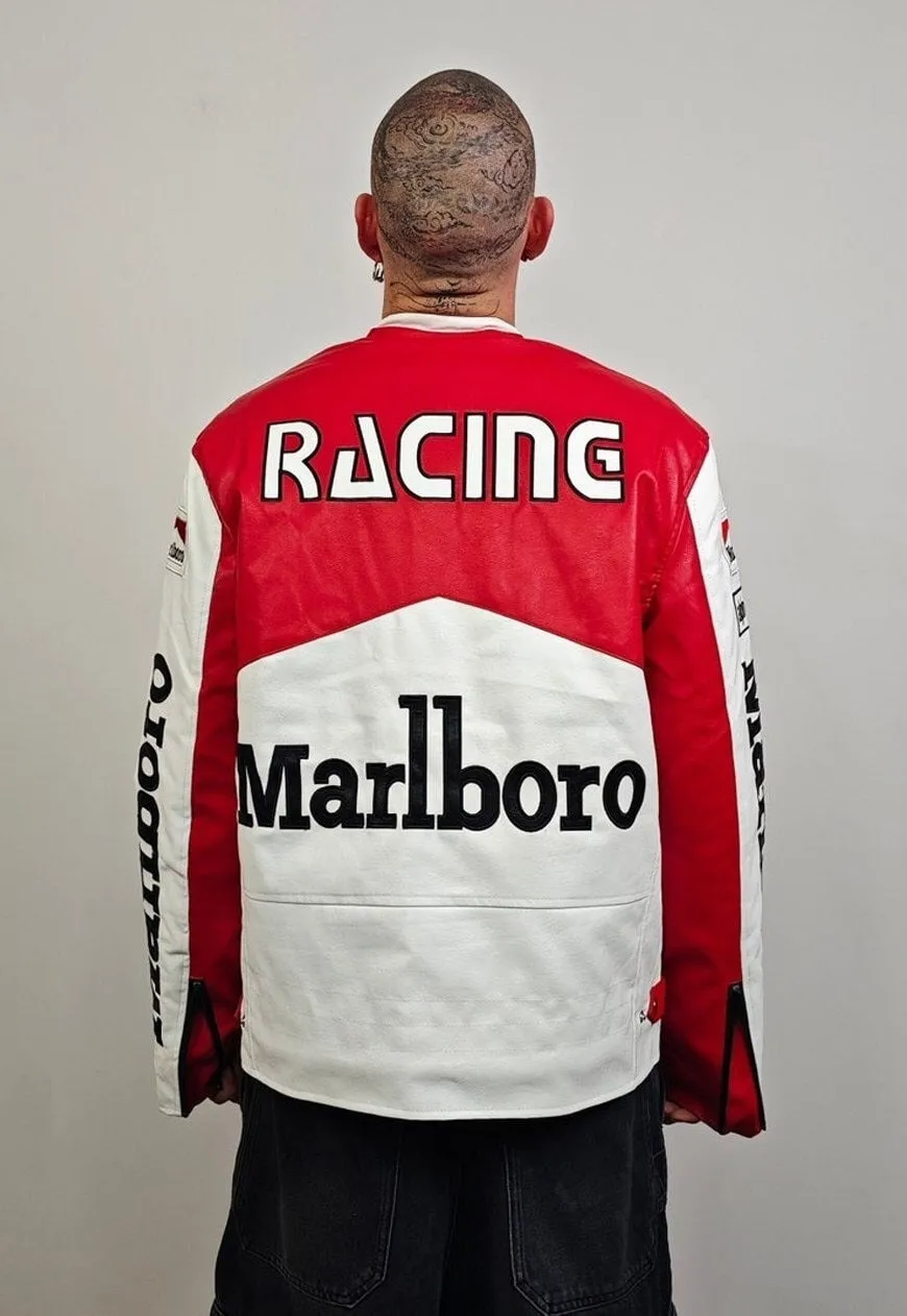 Retro racing jacket vintage faux leather varsity Marlboro