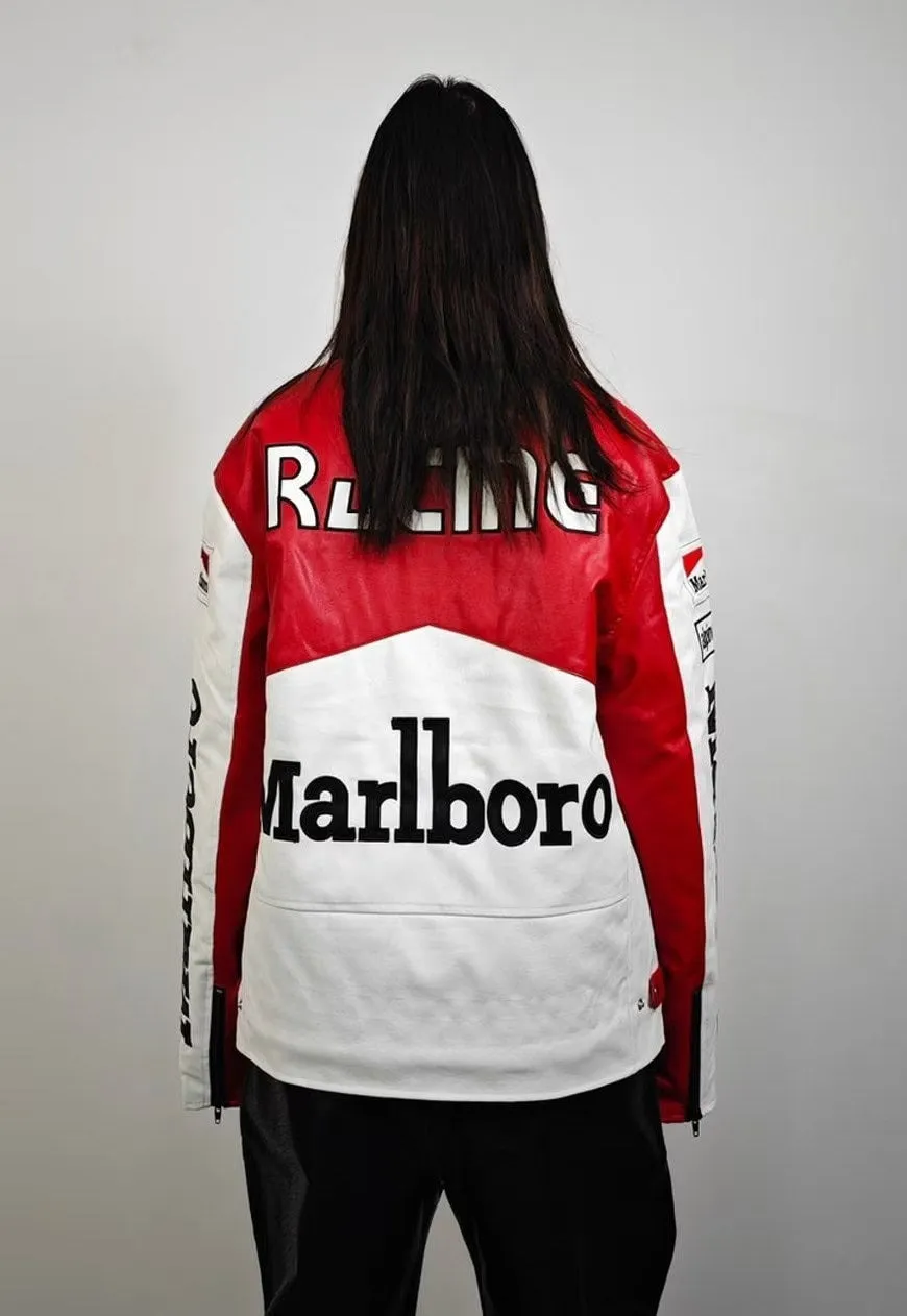 Retro racing jacket vintage faux leather varsity Marlboro