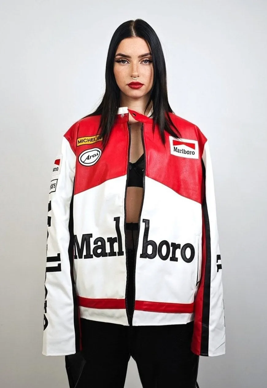 Retro racing jacket vintage faux leather varsity Marlboro