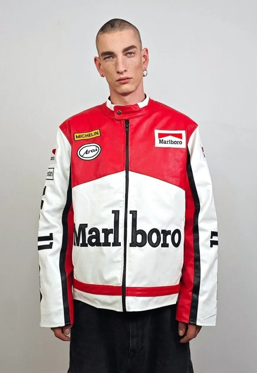 Retro racing jacket vintage faux leather varsity Marlboro