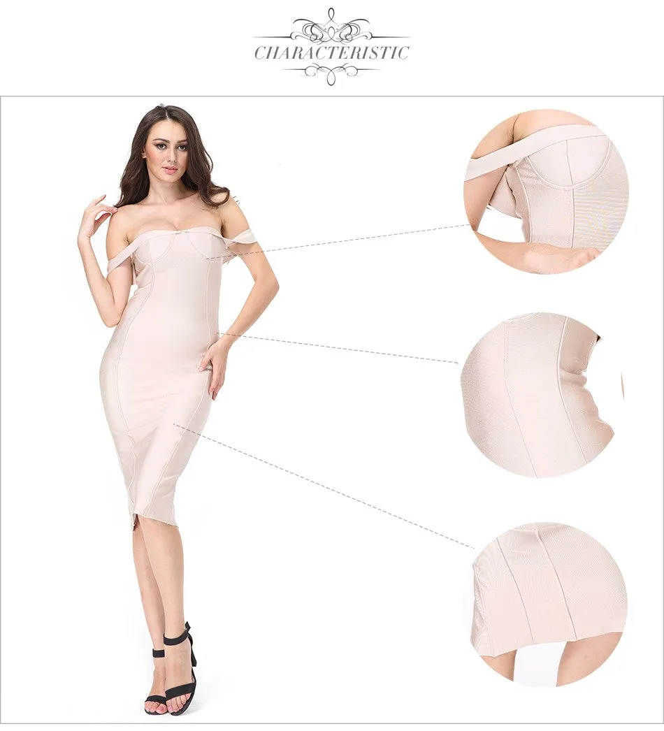 Shoulder Bodycon Knee-Length Bandage Dress