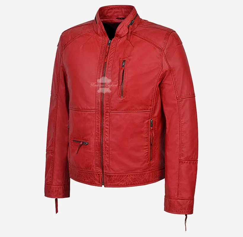 Skalds Mens Biker Style Leather Jacket Fitted Fashion Leather Jacket