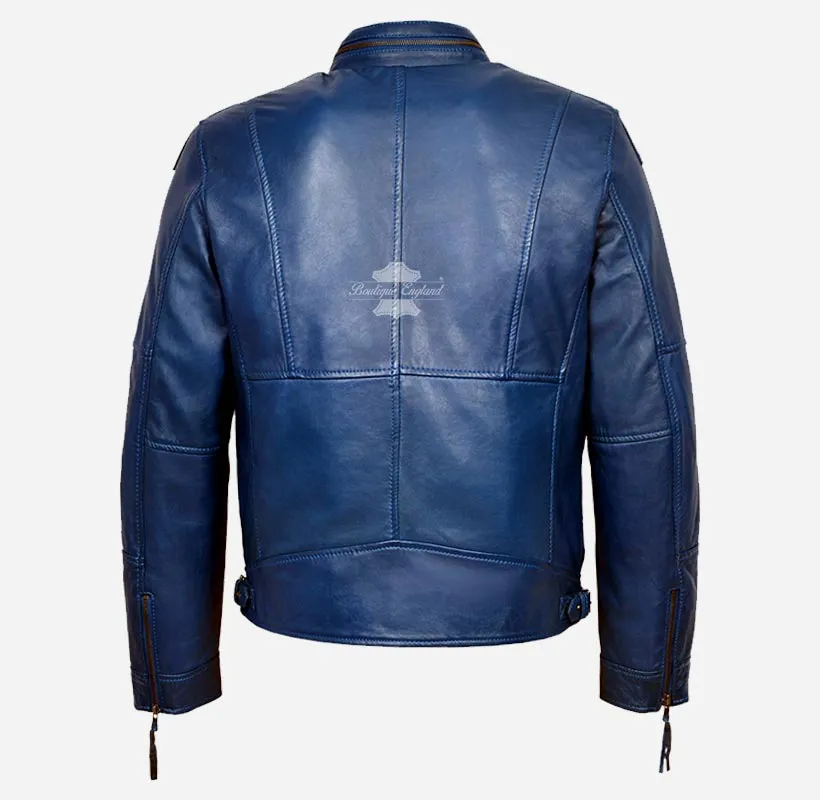 Skalds Mens Biker Style Leather Jacket Fitted Fashion Leather Jacket