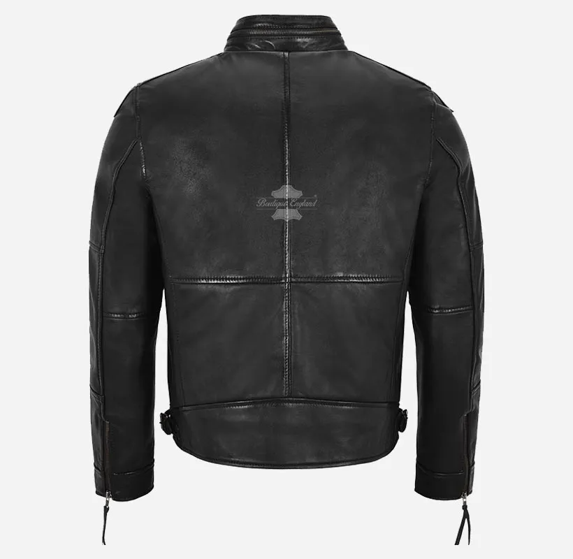 Skalds Mens Biker Style Leather Jacket Fitted Fashion Leather Jacket