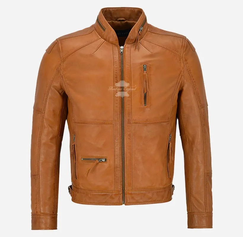 Skalds Mens Biker Style Leather Jacket Fitted Fashion Leather Jacket