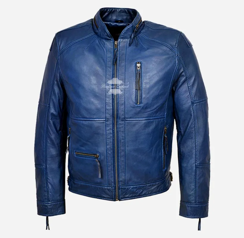 Skalds Mens Biker Style Leather Jacket Fitted Fashion Leather Jacket