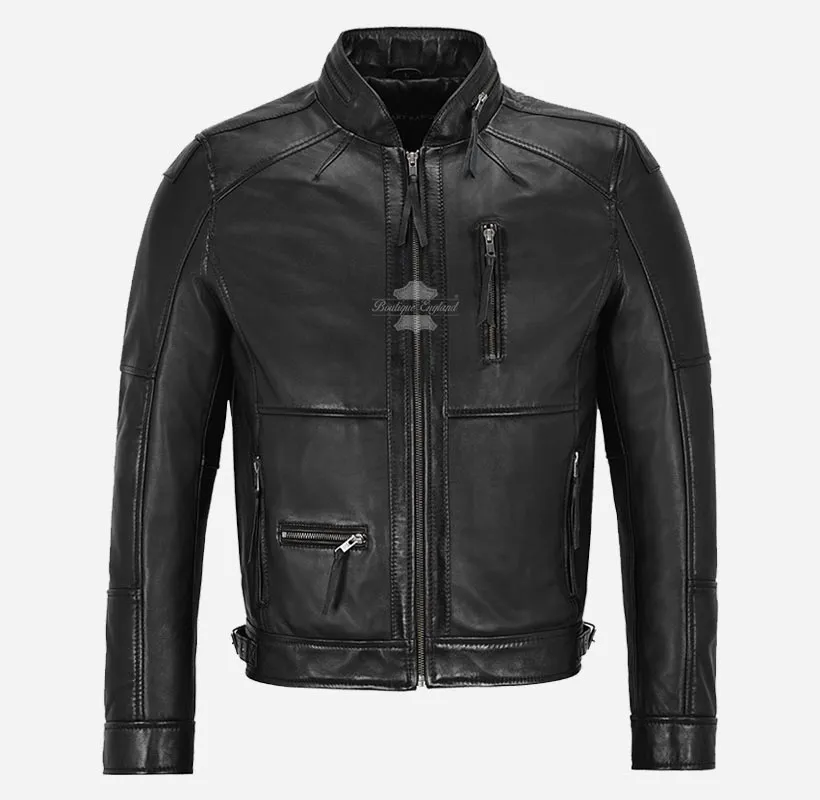 Skalds Mens Biker Style Leather Jacket Fitted Fashion Leather Jacket