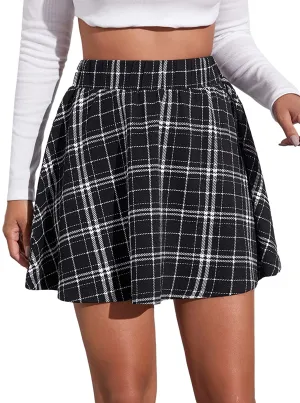 SweatyRocks Women's Casual High Waist Flared A Line Mini Skater Skirt