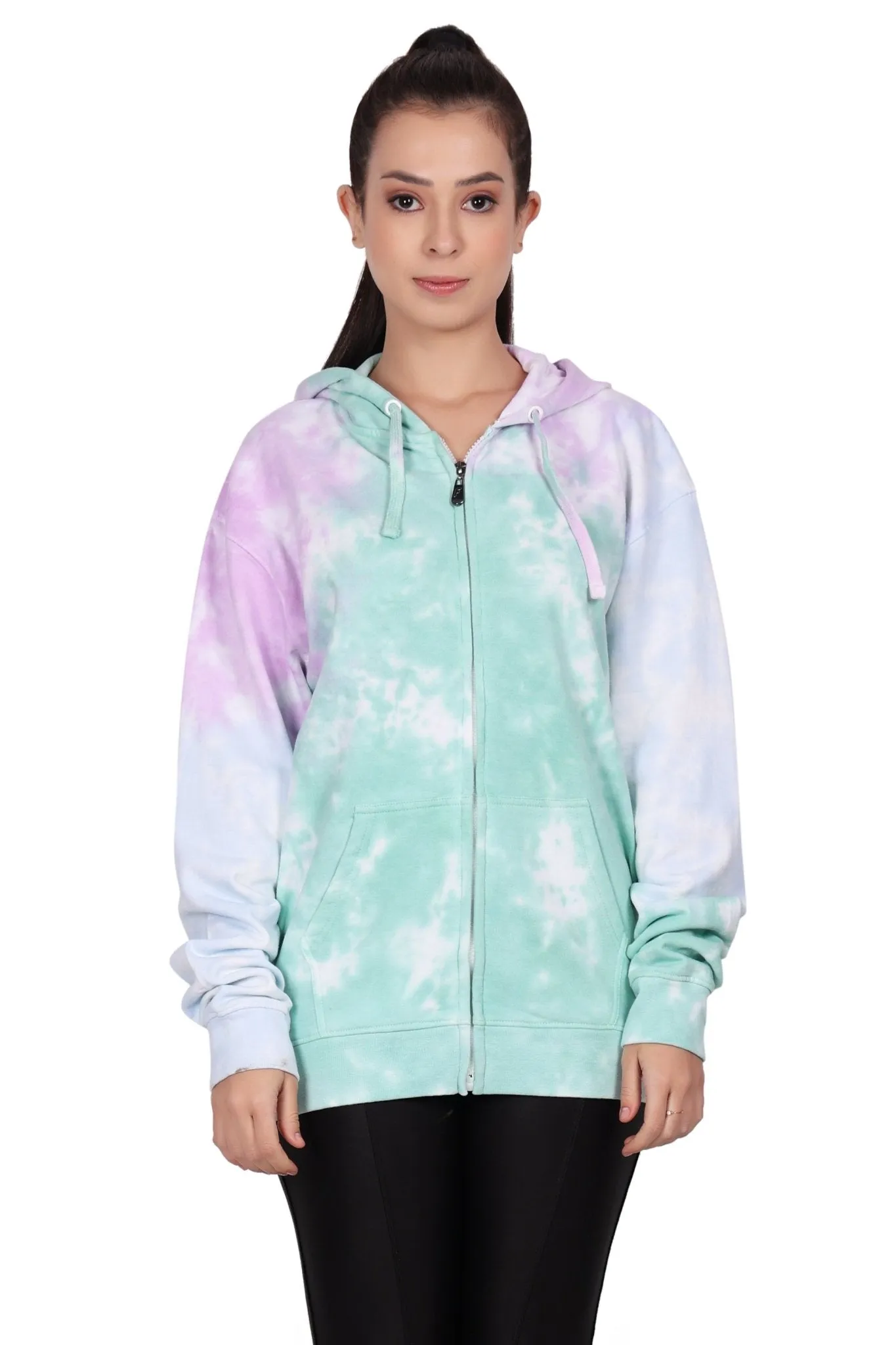 Unisex Zip Up Tie Dye Hoodie Comfortable Activewear 9604