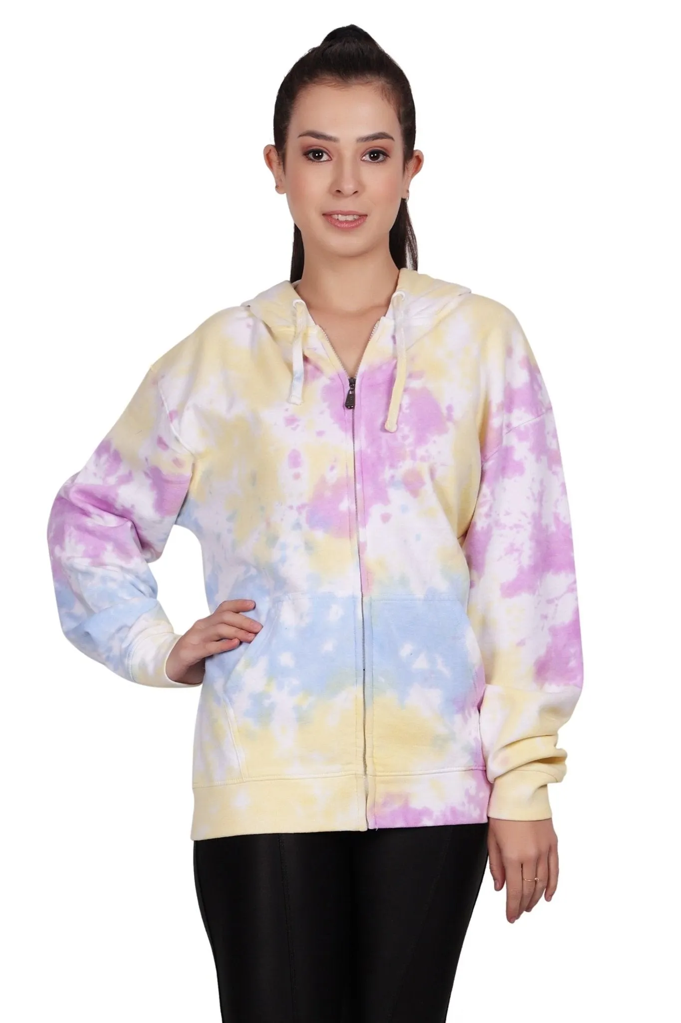 Unisex Zip Up Tie Dye Hoodie Comfortable Activewear 9604