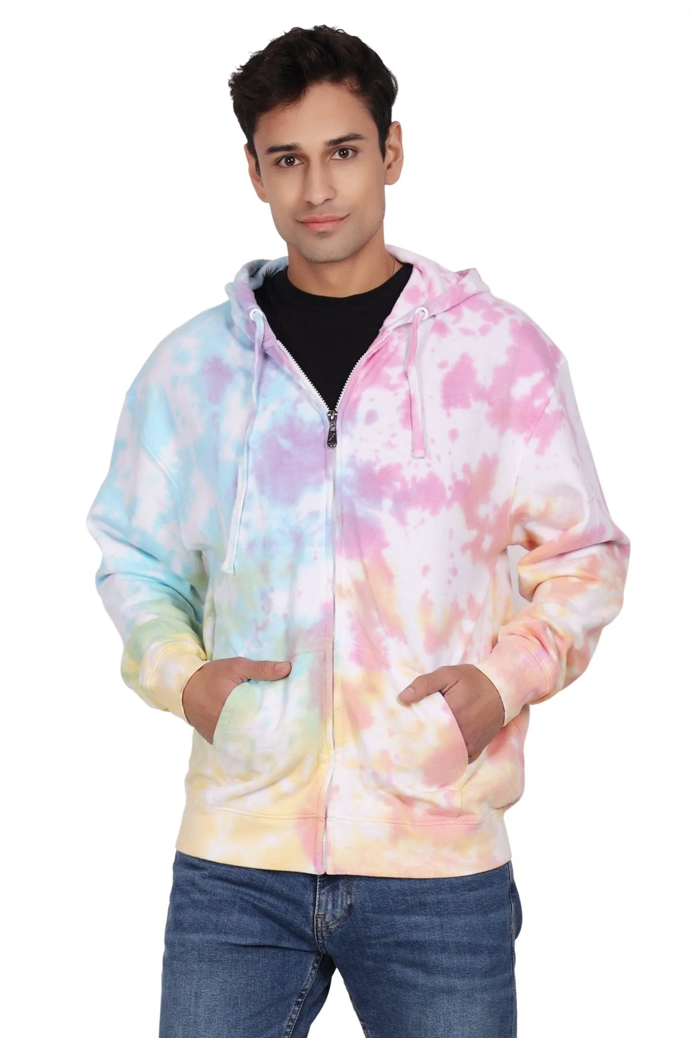 Unisex Zip Up Tie Dye Hoodie Comfortable Activewear 9604