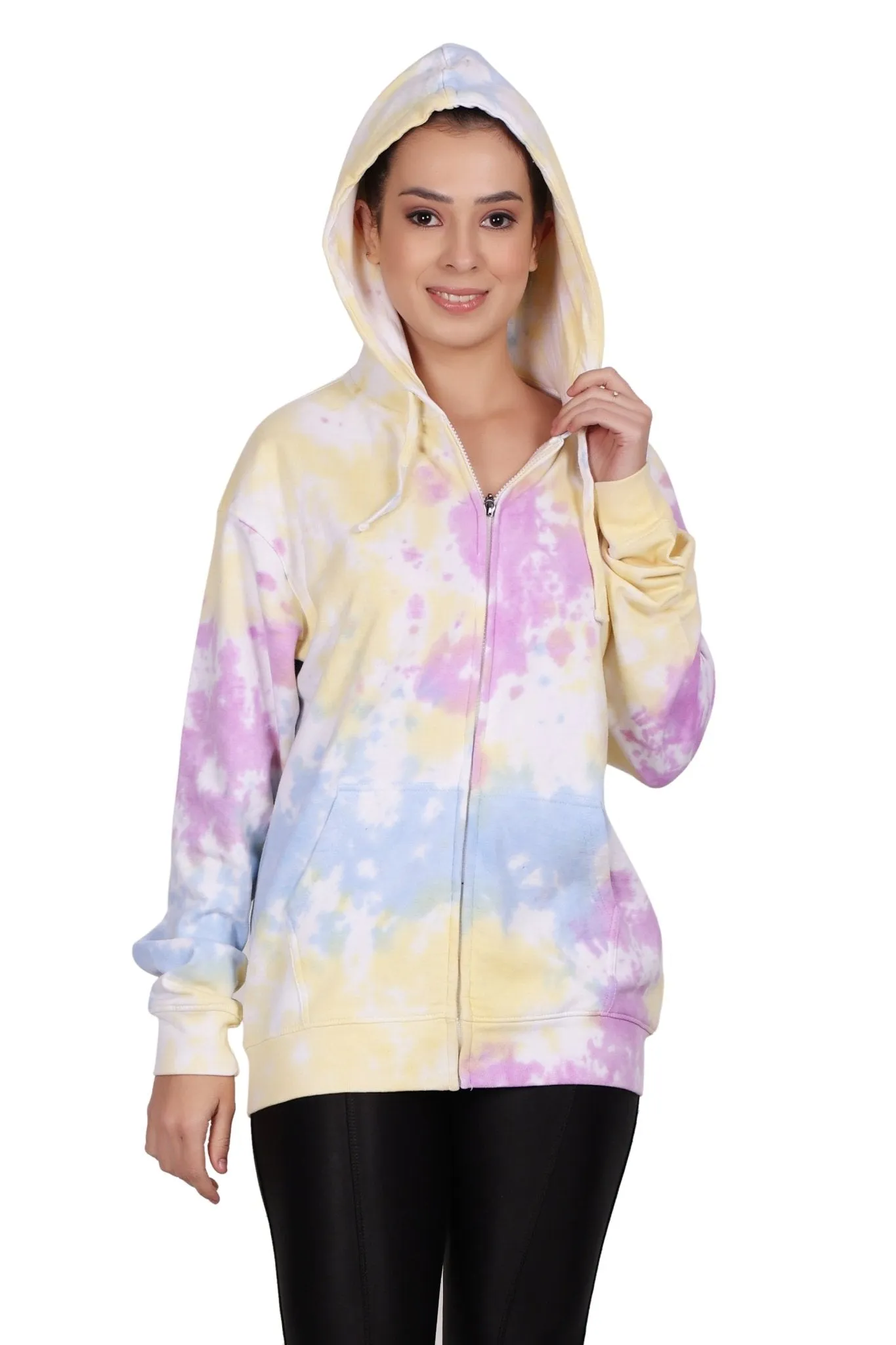 Unisex Zip Up Tie Dye Hoodie Comfortable Activewear 9604