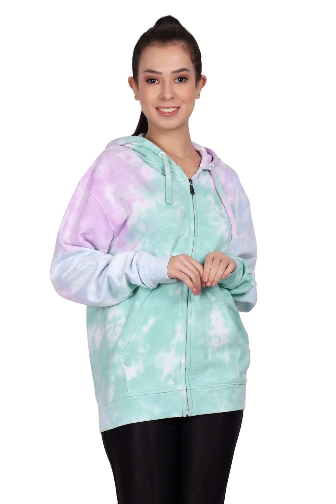 Unisex Zip Up Tie Dye Hoodie Comfortable Activewear 9604