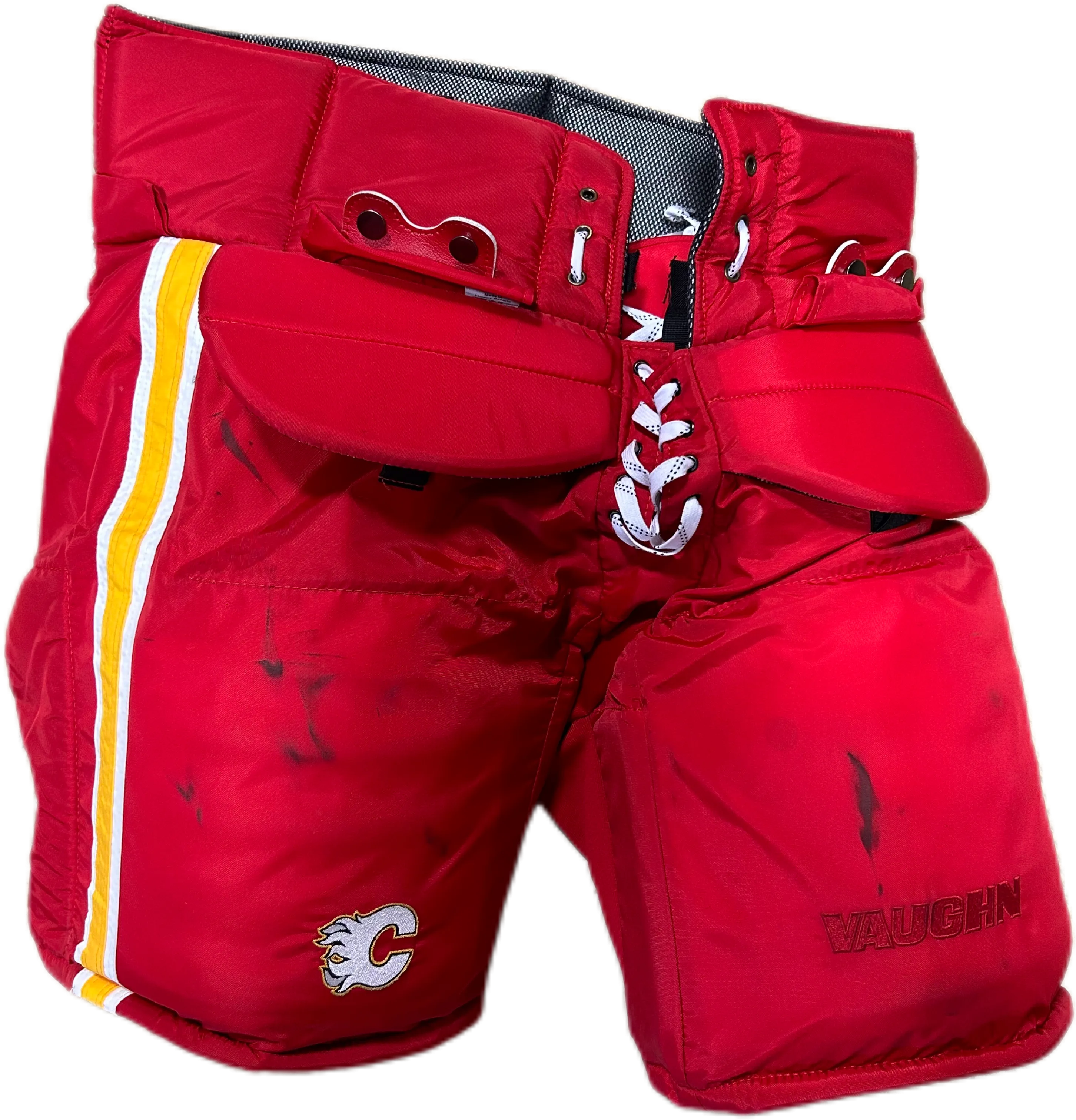 Vaughn Pro Custom - Used NHL Pro Stock Goalie Pants - Jacob Markstrom (Red/Yellow/White)