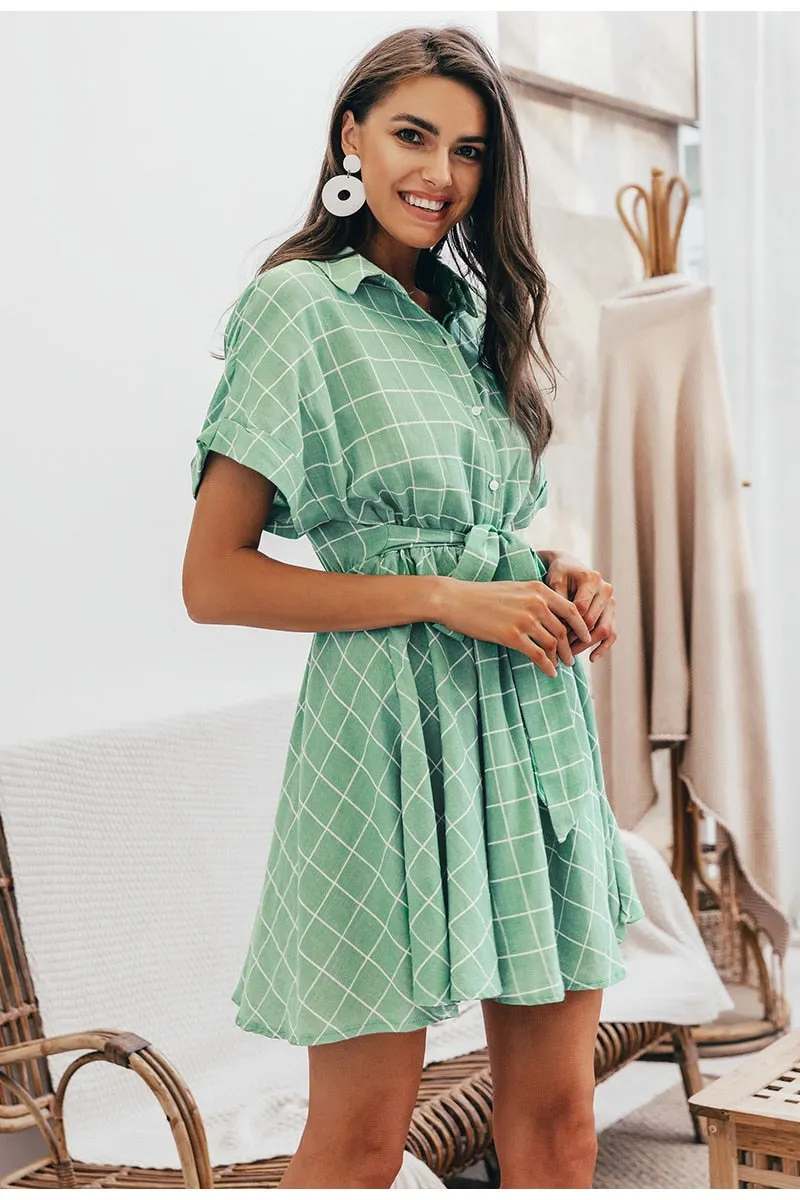 VenusFox Elegant plaid A-line casual dress