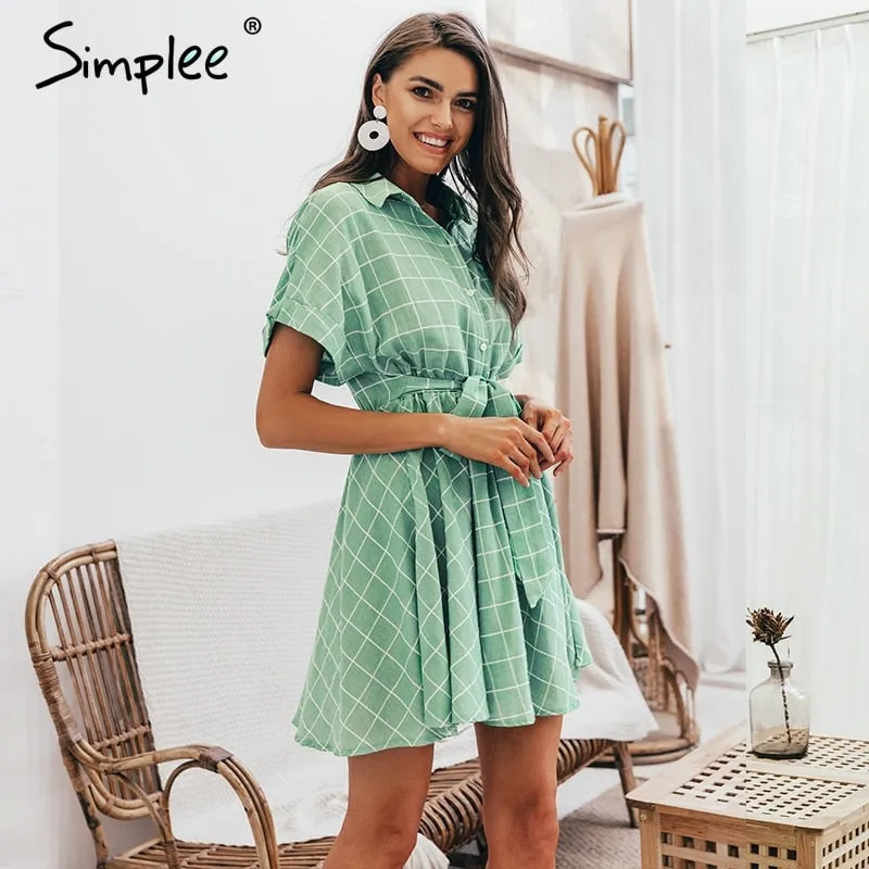 VenusFox Elegant plaid A-line casual dress