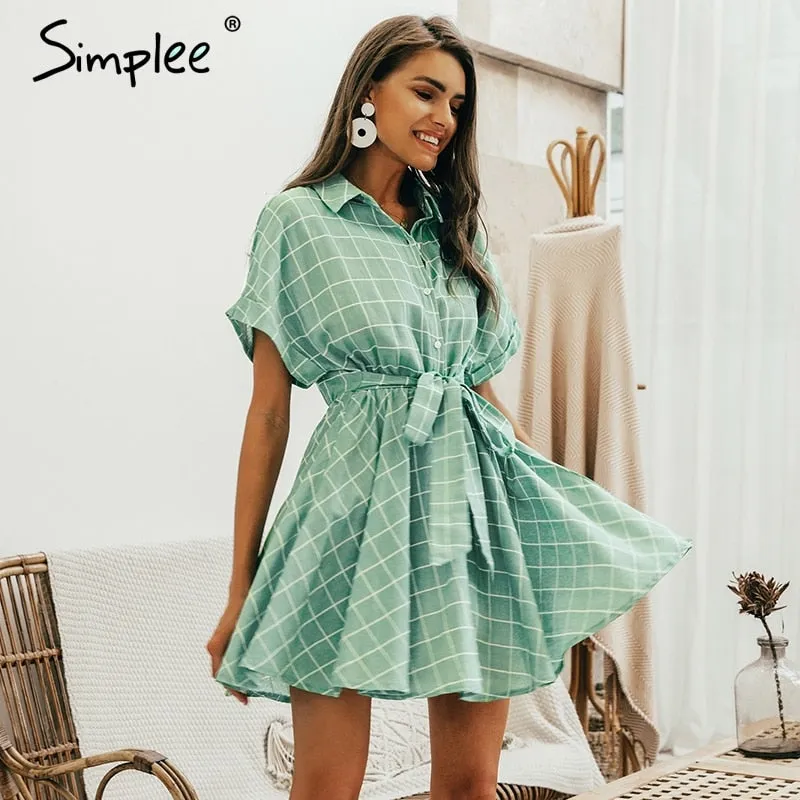 VenusFox Elegant plaid A-line casual dress