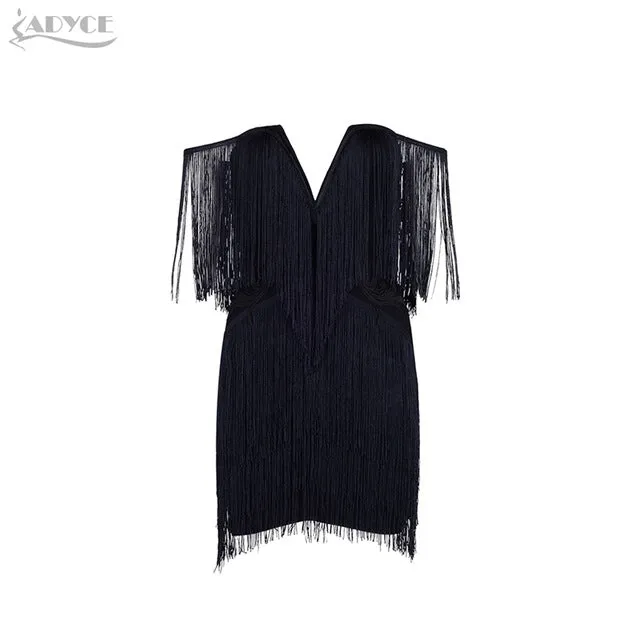 VenusFox Fringe Elegant Off Shoulder Tassel Mini Club Dresses