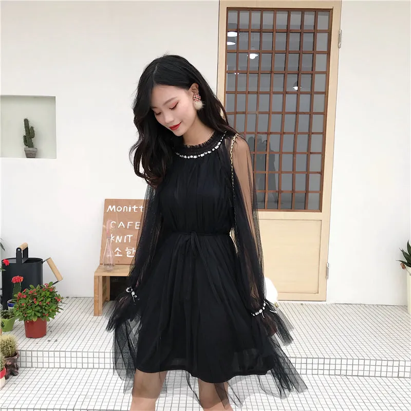 VenusFox Korean Style Elegant Mesh Beading Dresses