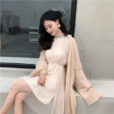 VenusFox Korean Style Elegant Mesh Beading Dresses