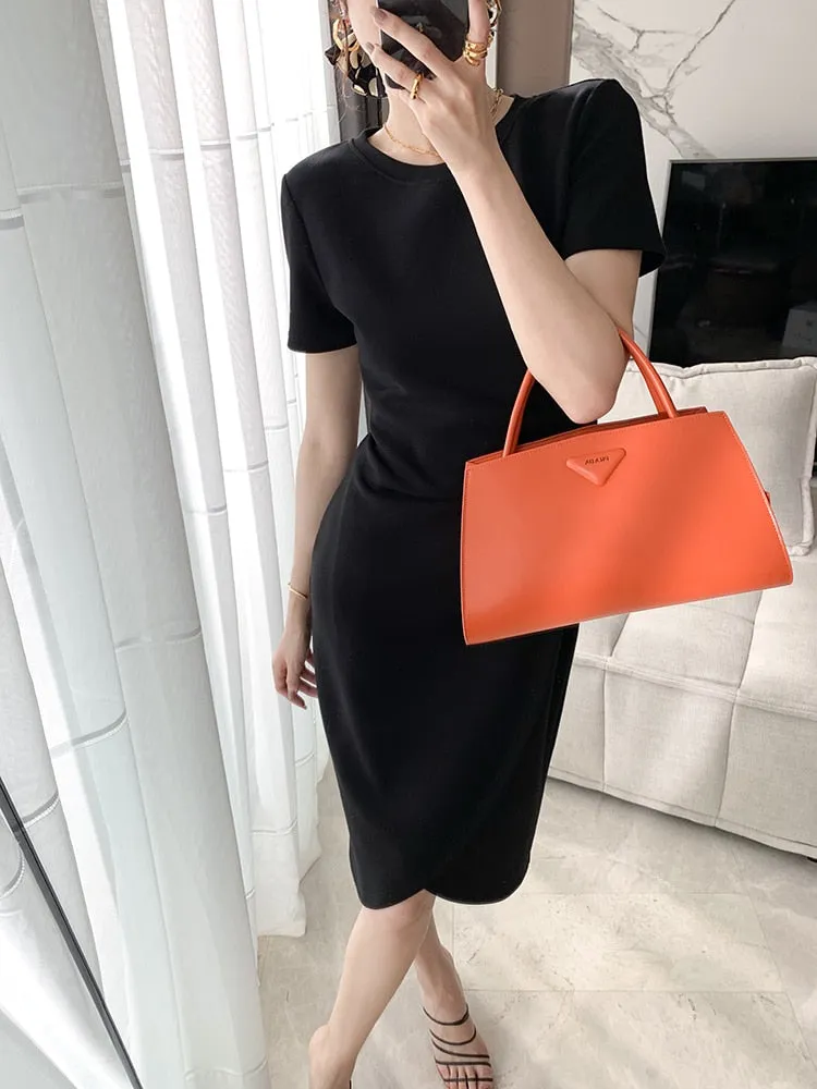 VenusFox Women Summer Dresses High Waist Minimalist Elegant T Shirt Slit