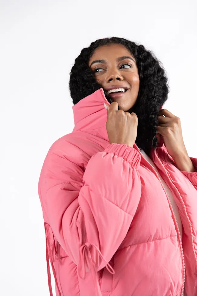 Where You'll Find Me Pink Bow Sleeve Puffer Jacket