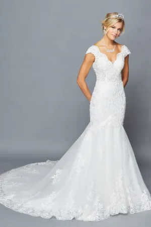 White V Neck Lace Mermaid Bridal Gown